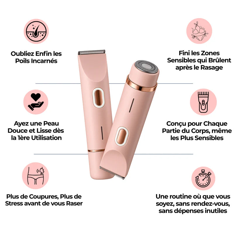 Rasoir Brillia® 2-en-1 Tondeuse & Rasoir Étanche pour Bikini, Jambes & Corps.