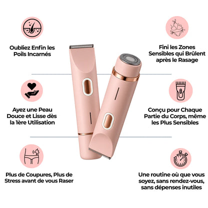 Rasoir Brillia® 2-en-1 Tondeuse & Rasoir Étanche pour Bikini, Jambes & Corps.